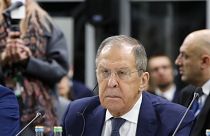 Russia's Foreign Minister Sergey Lavrov, front, attends the plenary session of the OSCE, Skopje Macedonia 30 November 2023