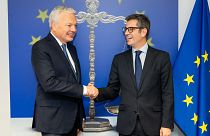 Félix Bolaños, Spanish justice minister, meets EU justice commissioner Didier Reynders