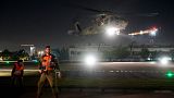 An Israeli Air Force helicopter carrying an Israeli hostage released by Hamas lands at the Sheba Medical Center in Ramat Gan, Israel