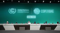 Il presidente della COP28 Sultan al-Jaber, al centro, assiste alla sessione di apertura del Vertice sul clima delle Nazioni unite Cop28, giovedì 30 novembre 2023, a Dubai
