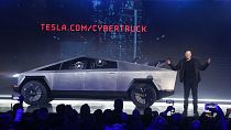 Tesla CEO Elon Musk introduces the Cybertruck at Tesla's design studio on November 21, 2019, in Hawthorne, California in the US>