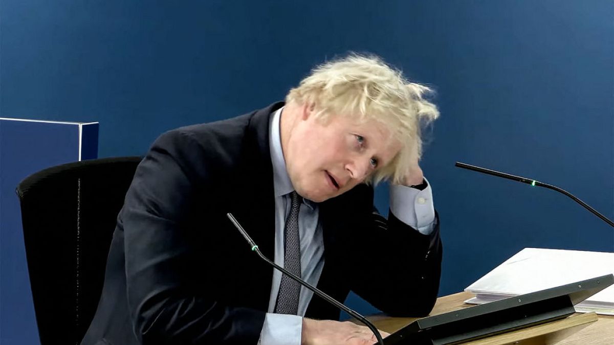A video grab from footage broadcast by the UK Covid-19 Inquiry shows Britain's former Prime Minister Boris Johnson speaking at the UK Covid-19 Inquiry