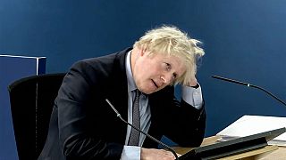 A video grab from footage broadcast by the UK Covid-19 Inquiry shows Britain's former Prime Minister Boris Johnson speaking at the UK Covid-19 Inquiry