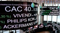 The stock tickers and financial display are pictured at the headquarters of the Pan-European stock exchange Euronext in La Defense district, near Paris, on April, 24, 2017. ER