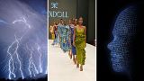 Photo montage displaying a storm, models at the Lagos Fashion Week in Lagos, Nigeria and AI 