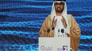 Sultan Ahmed al-Jaber, CEO of ADNOC, speaks at the opening ceremony of the Abu Dhabi International Petroleum Exhibition & Conference, UAE, November 2019.