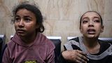 Children who are victims of the Israeli raids on Deir al-Balah in the central Gaza Strip are reacting at Al-Aqsa Hospital in Deir al-Balah, Gaza on Saturday