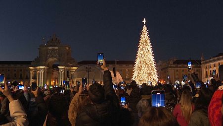 Erleuchten des Weihnachtsbaums am Praça do Comercio