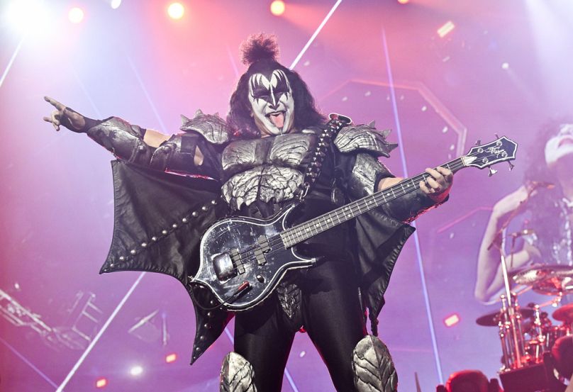 Gene Simmons, the most famous tongue in glam-rock history, performs at 'Kiss Final Farewell' at Madison Square Garden, 2 December 2023.