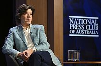 French Minister for Europe and Foreign Affairs Catherine Colonna prepares to address the National Press Club of Australia in Canberra, Monday, Dec. 4, 2023