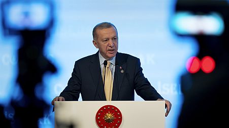 Recep Tayyip Erdogan at the Committee for Economic and Commercial Cooperation of the Organization of the Islamic Cooperation in Istanbul, Turkey. Dec. 4, 2023.
