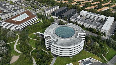 This aerial view shows the Novo Nordisk headquarters in Bagsvaerd on September 26, 2023