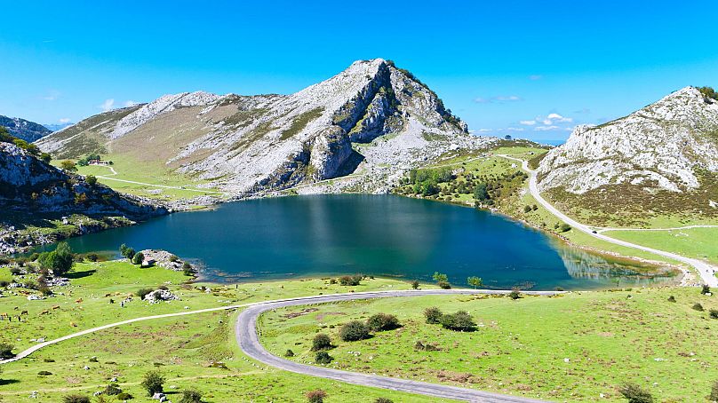Lake Enol, lakes of Covadonga, Asturias, Spain.