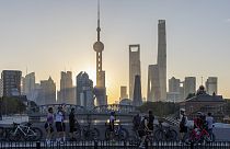 The sunrise skylines in Pudong, China's financial and commercial hub, in Shanghai, China on Friday, Nov. 3, 2023.