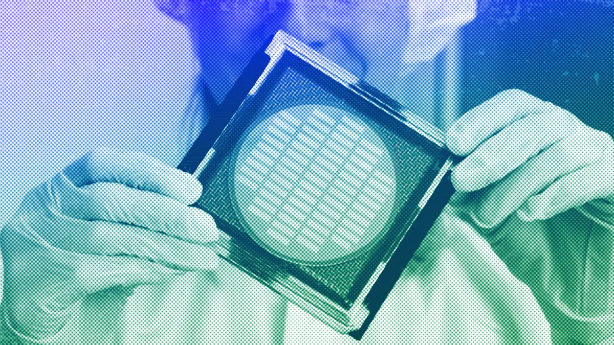 shows a wafer with photonic chips for quantum computing at the technology company Q.ant in Stuttgart, September 2021
