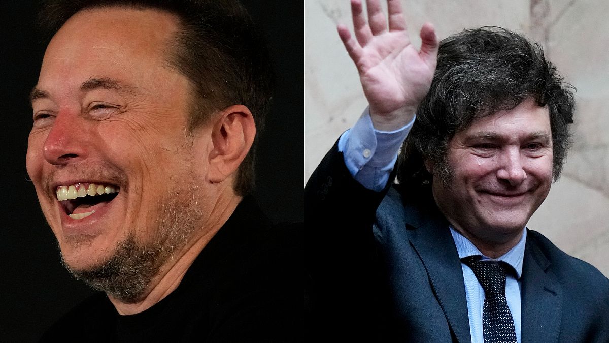 Billionaire owner of X, Elon Musk (left), and Argentina's president-elect, Javier Milei.