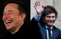 El multimillonario propietario de X, Elon Musk (izquierda), y el presidente electo de Argentina, Javier Milei.