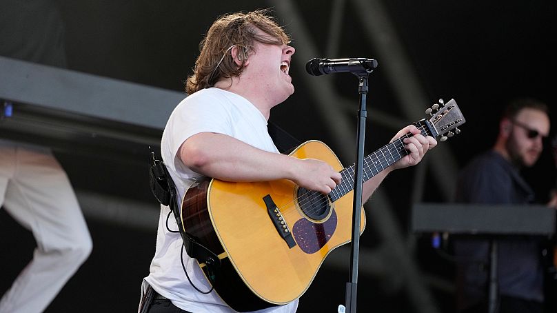 Lewis Capaldi performs during the Glastonbury Festival in Worthy Farm, Somerset, England, Saturday, June 24, 2023