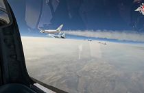 صورة مأخوذة من مقطع فيديو للطائرات الروسية المقاتلة التي رافقت طائرة بوتين