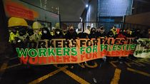 Protesters blocked the gates of the BAE Systems factory in Glasgow because of the companies associations with Israel's arms manufacturing 