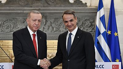Le président turc Recep Tayyip Erdogan et le Premier ministre grec Kyriakos Mitsotakis, en 2023.
