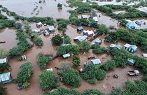 Aerial view of a flooded area in Dolow, Somalia, following devastating floods on November 25, 2023