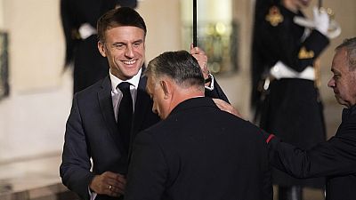 Le Président français Emmanuel Macron a accueilli le Premier ministre hongrois Viktor Orban au Palais de l'Elysée à Paris, le jeudi 7 décembre 2023. 