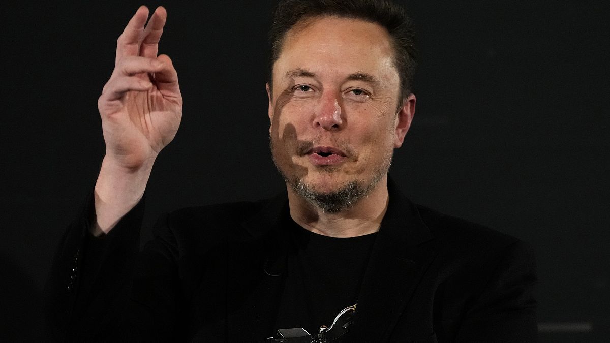 Tesla and SpaceX's CEO Elon Musk gestures during an in-conversation event with Britain's Prime Minister Rishi Sunak in London, Thursday, Nov. 2, 2023.