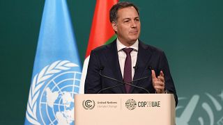 Belgium Prime Minister Alexander De Croo speaks during a plenary session at the COP28 U.N. Climate Summit, Saturday, 2 December