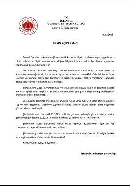 İstanbul Cumhuriyet Başsavcılığından yapılan açıklama