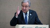 United Nations Secretary-General Antonio Guterres speaks during a news conference at COP28.