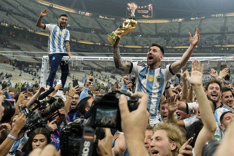 Messi lifting the World Cup 2022 trophy