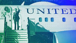 US Secretary of State Antony Blinken waves prior to departure from Al Maktoum International Airport in Dubai, December 2023