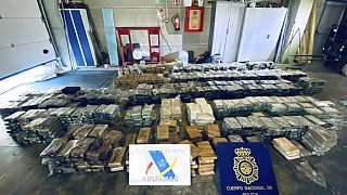 La imagen de mayo de 2021, facilitada por el Departamento de Justicia de Estados Unidos, muestra cocaína que había sido transportada en piñas huecas desde Costa Rica a España.