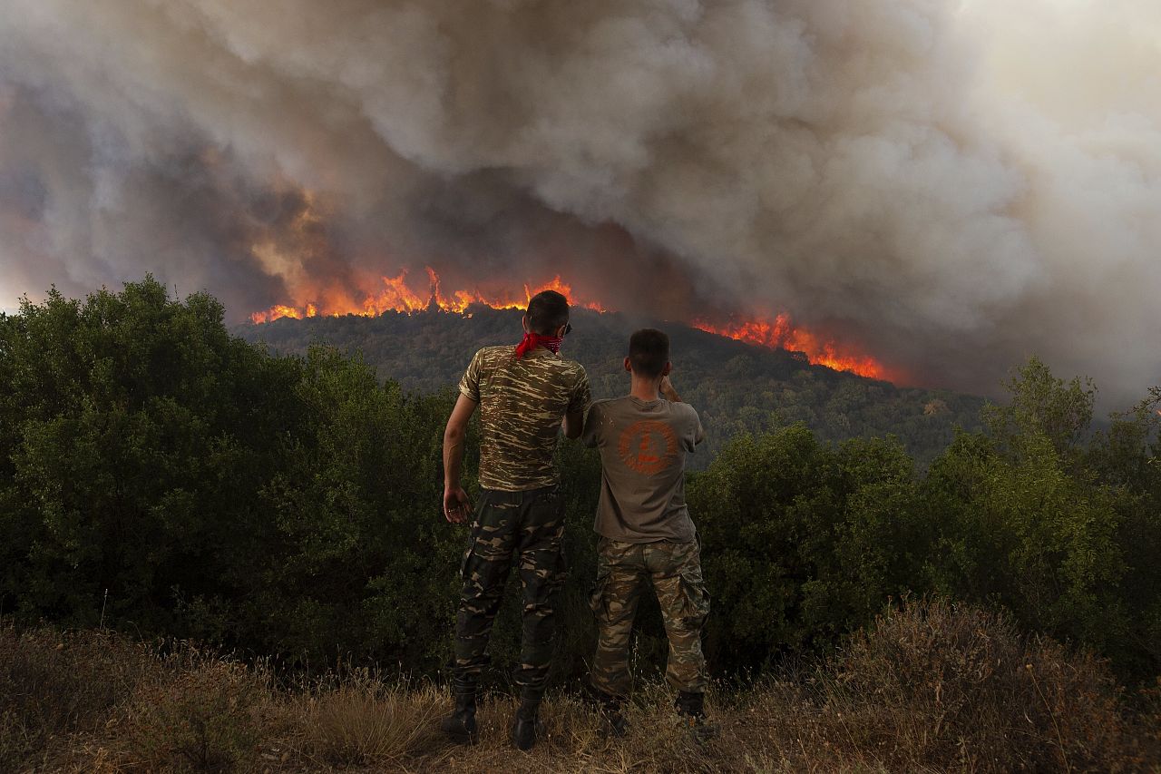 Flames burn a forest during wildfires near the village of Sykorrahi, near Alexandroupolis, Greece in August this year.
