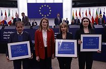 Церемония вручения премии Сахарова в Европарламенте. В центре - председатель Роберта Метсола.