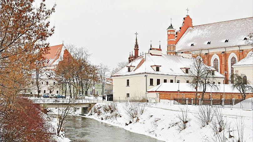 A snowy scene in Vilnius, Lithuania