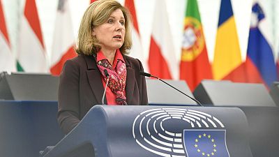 European Commission vice-president Věra Jourová presents the Defence of Democracy package in the European Parliament, 12 December 2023.