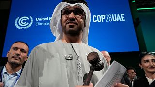 COP28 President Sultan al-Jaber holds the gavel at the end.