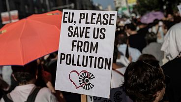 Citizens rally in favour of a low-emission zone policy and against the new city council in Madrid, Spain, 29 June 2019. 