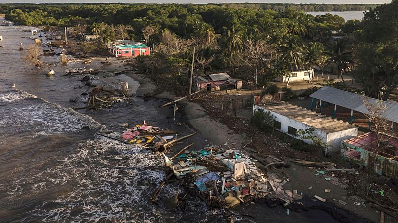 An aerial view of the coastal community of El Bosque, in the state of Tabasco, Mexico, Thursday, Nov. 30, 2023