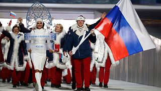 FILE: FILE - Bobsledder Alexander Zubkov carries the Russian flag during the opening ceremony of the 2014 Winter Olympics in Sochi, Russia, on Feb. 7, 2014.