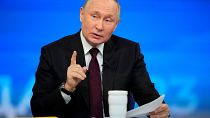 Le président russe Vladimir Poutine durant sa conférence de presse annuelle à Moscou, le jeudi 14 décembre 2023. 