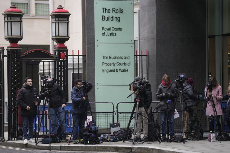Journalists and TV cameras outside the Royal Courts of Justice, where Justice Timothy Fancourt gave his ruling in the Prince Harry phone hacking lawsuit in London on Friday
