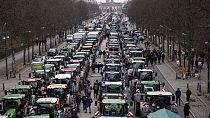 German farmers protest with their tractors at the Brandenburg Gate in Berlin, December 19th 2023