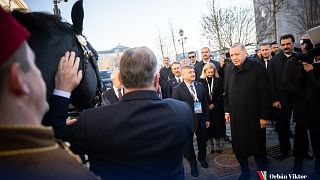رئيس الوزراء المجري فيكتور أوربان يمسك بالحصان ويقدمه للرئيس التركي رجب طيب أردوغان