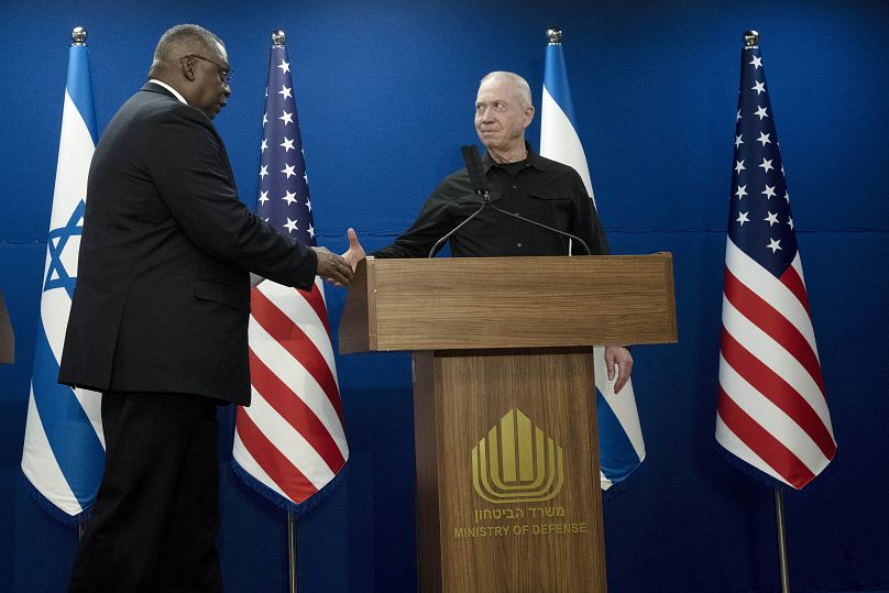 یوآو گالانت، وزیر دفاع اسرائیل در نشست خبری مشترک با لوید آستین، وزیر دفاع آمریکا