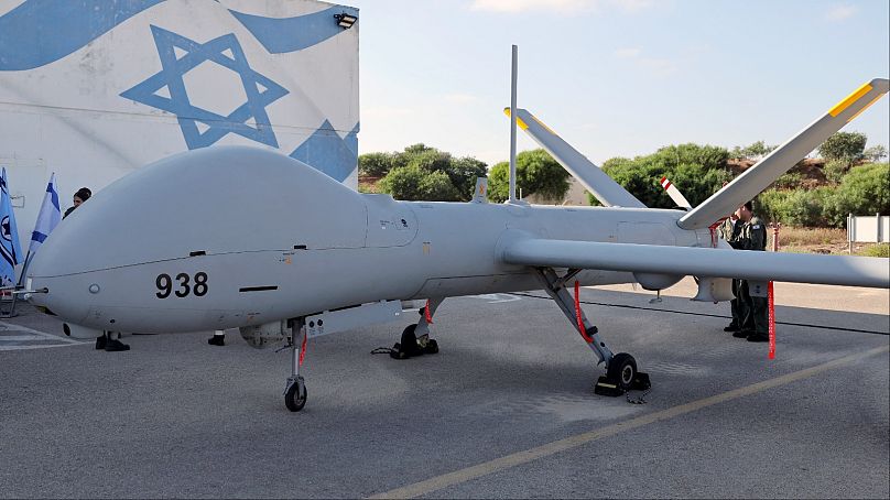 طائرة بدون طيار تابعة للقوات الجوية الإسرائيلية من طراز هيرميس في قاعدة بالماخيم الجوية