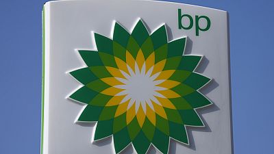 A BP logo is seen at a petrol station in London, on March 8, 2022. 
