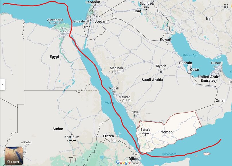 A Google Maps-re festett vörös vonalon látszódik a fontos útvonal